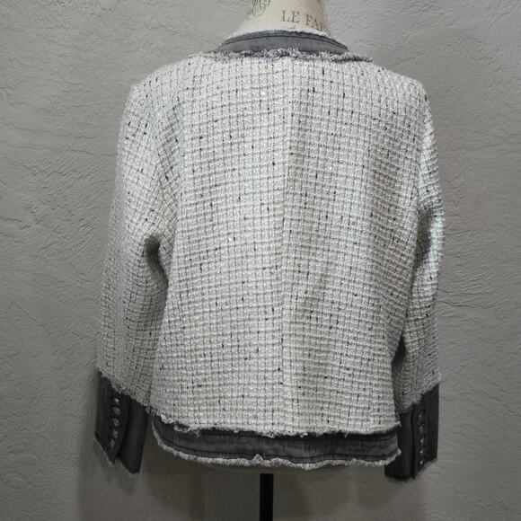 Nanette Lepore Chic White & Gray Tweed Multi Pockets Open Jacket Blazer - Picture 7 of 12